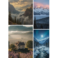 Winter Moonlight Landscape Wall Art – Set of 13