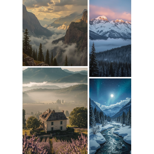 Winter Moonlight Landscape Wall Art – Set of 13