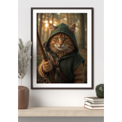 Robin Hood Cat – Fantasy Woodland Archer Digital Art Print