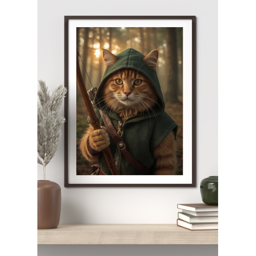 Robin Hood Cat – Fantasy Woodland Archer Digital Art Print