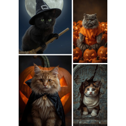 Set of 15 Halloween Cat Prints – Printable Digital Art